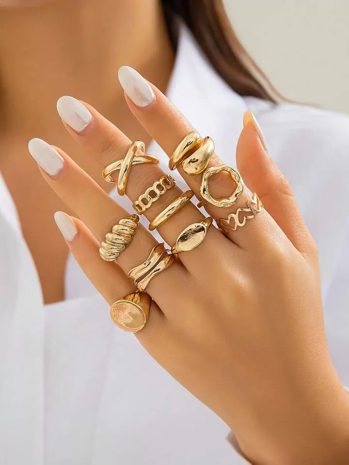 10pcs vintage minimalist ring in gold