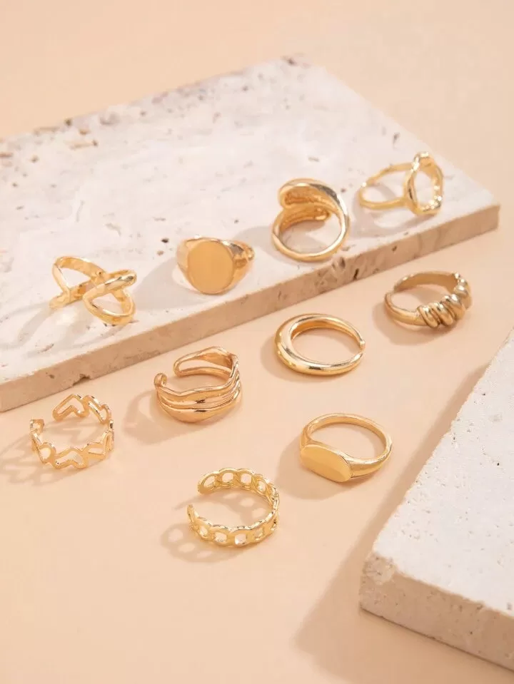 10pcs vintage minimalist ring in gold