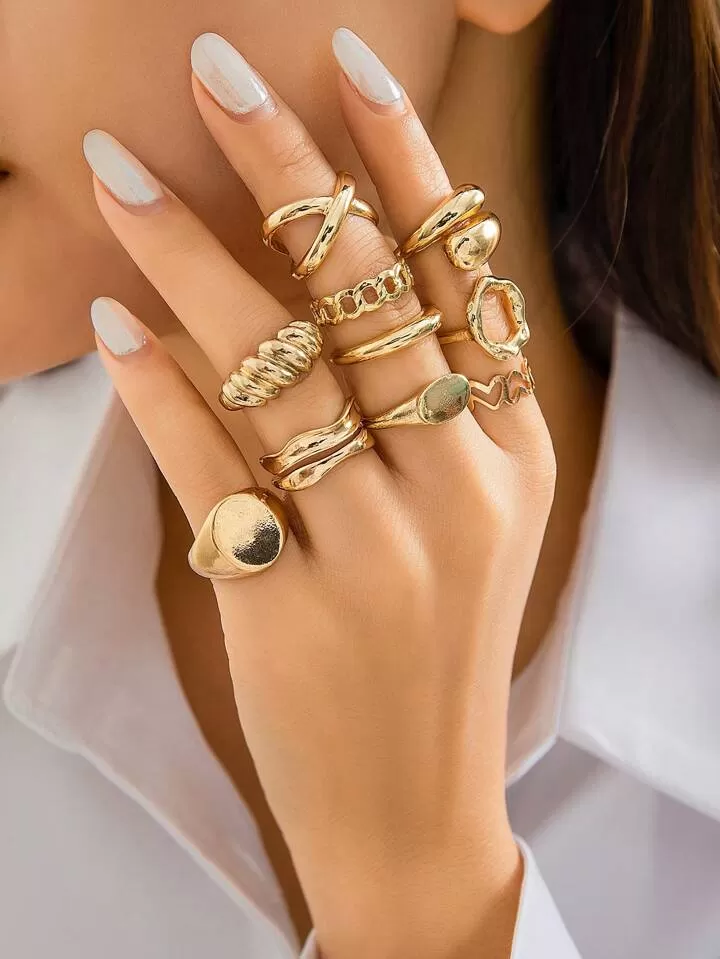 10pcs vintage minimalist ring in gold