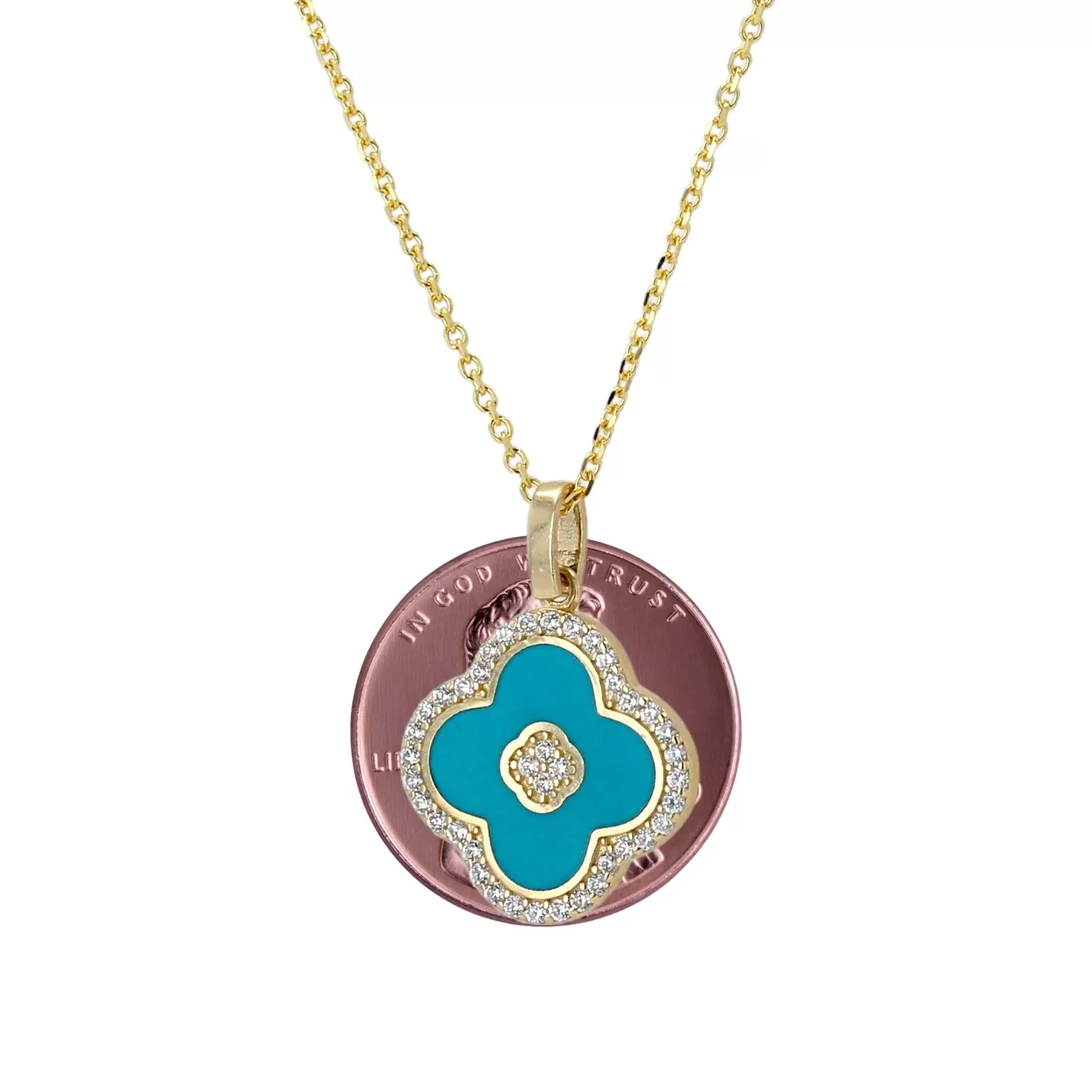 14K Yellow gold aqua trebol pendant-V1