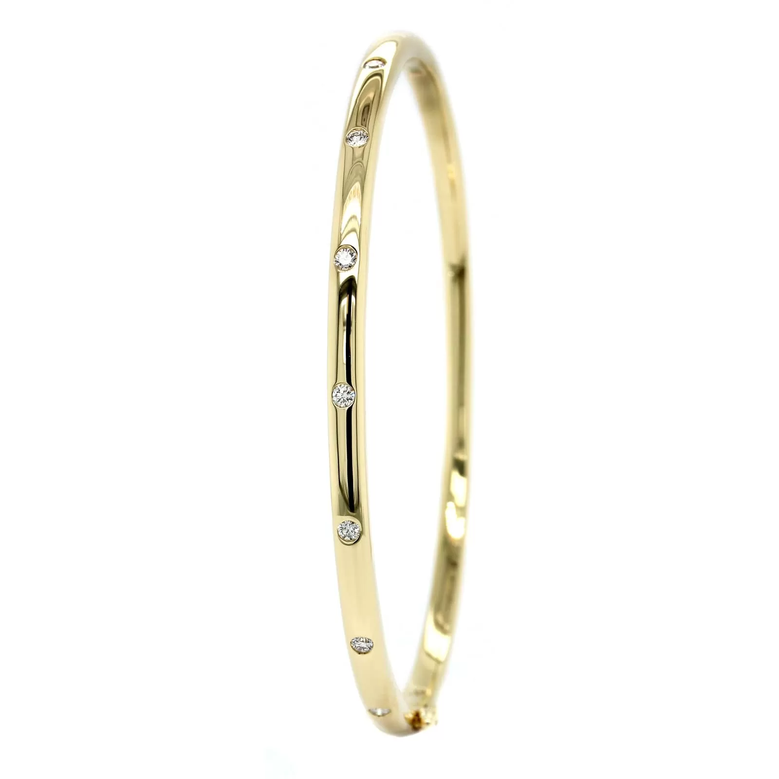 14K Yellow Gold Burnished Set Diamond Bangle