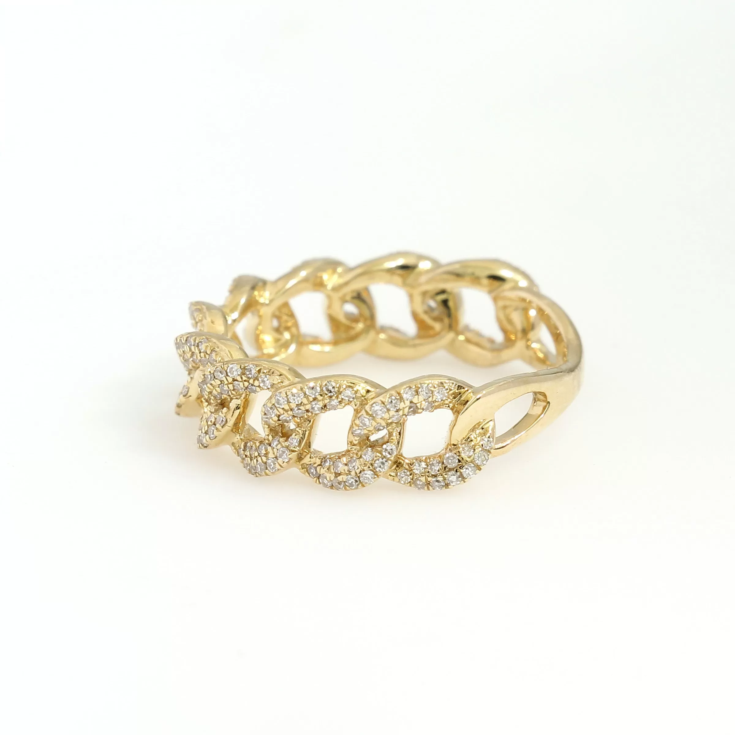 14K Yellow Gold Cuban Link Ring 0.32 Ctw