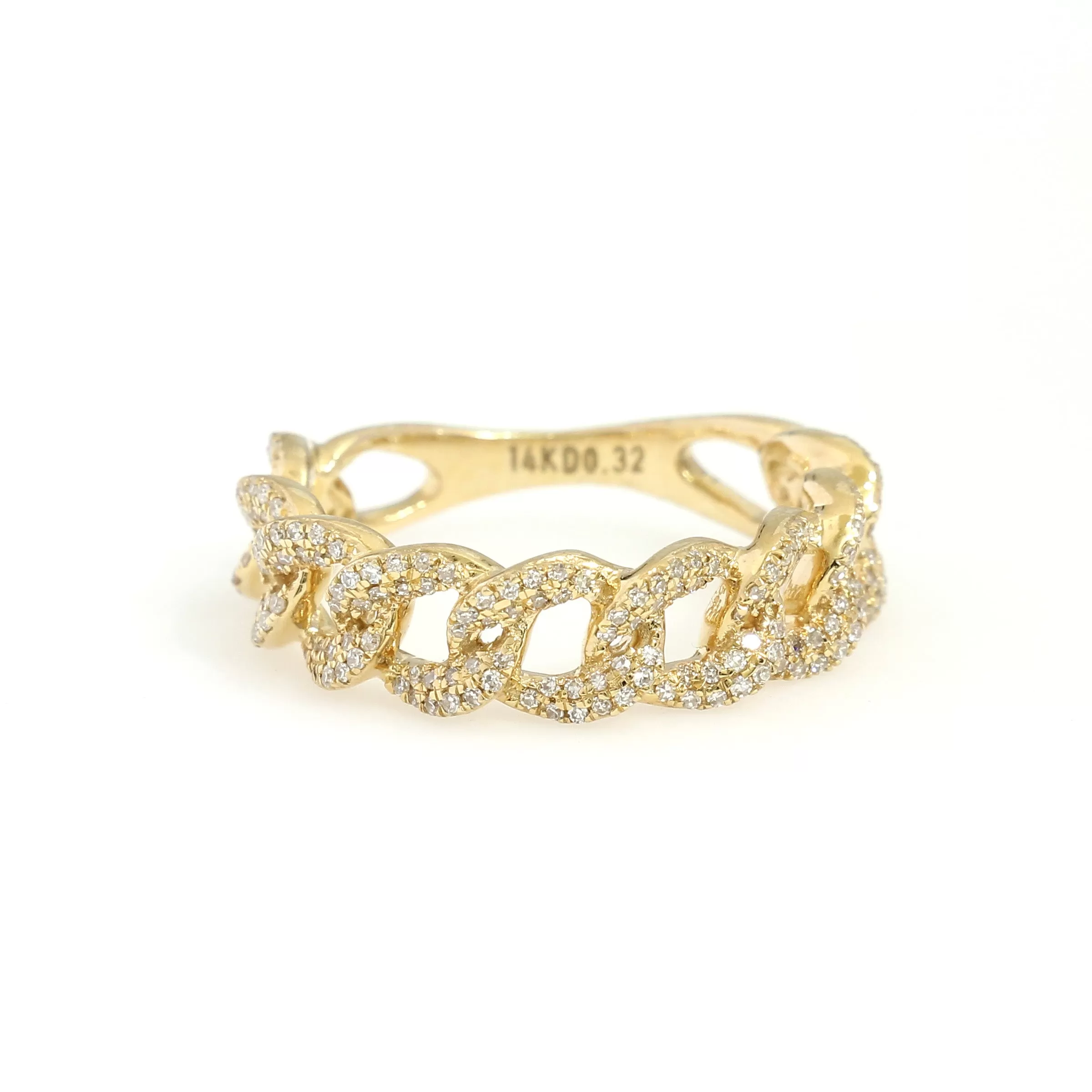 14K Yellow Gold Cuban Link Ring 0.32 Ctw