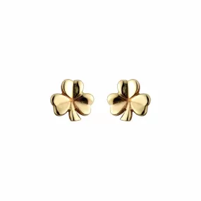 14K Yellow Gold Tiny Shamrock Studs