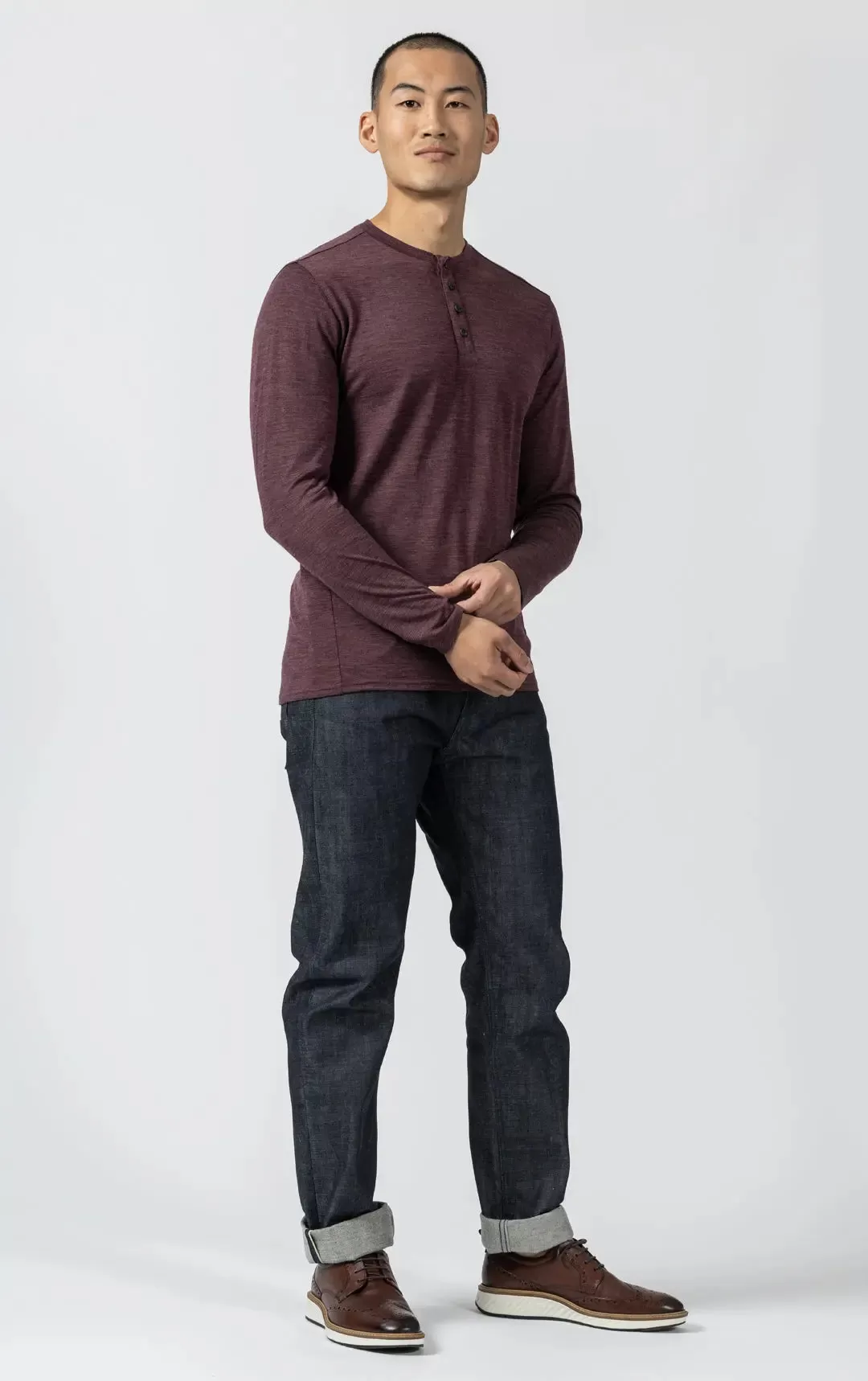 180GSM SINGLE JERSEY MERINO HENLEY - CLEARANCE