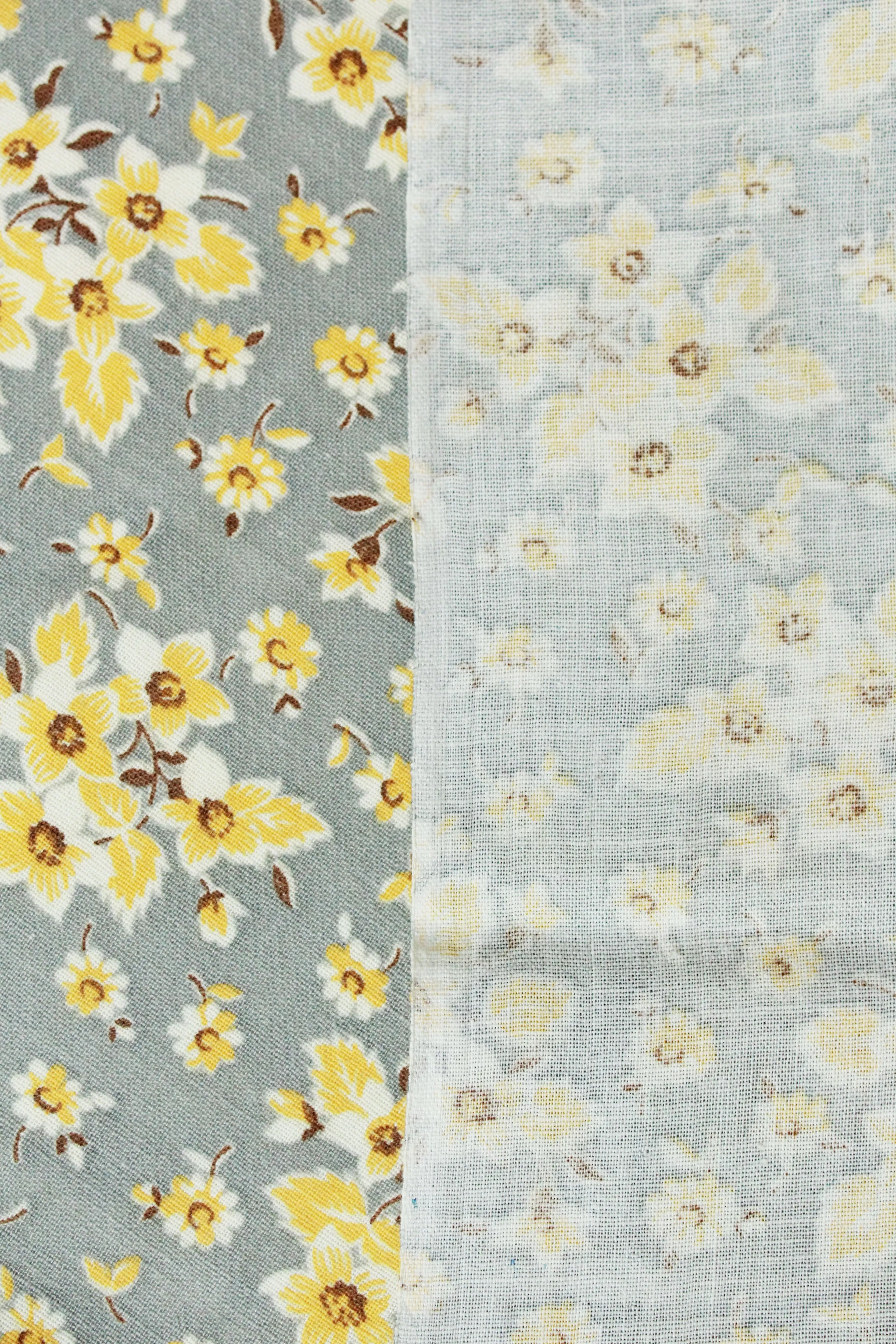 1940s Floral Feedsack, Grey/Yellow/White, Vintage 1940s Fabric, Summer Floral Fabric