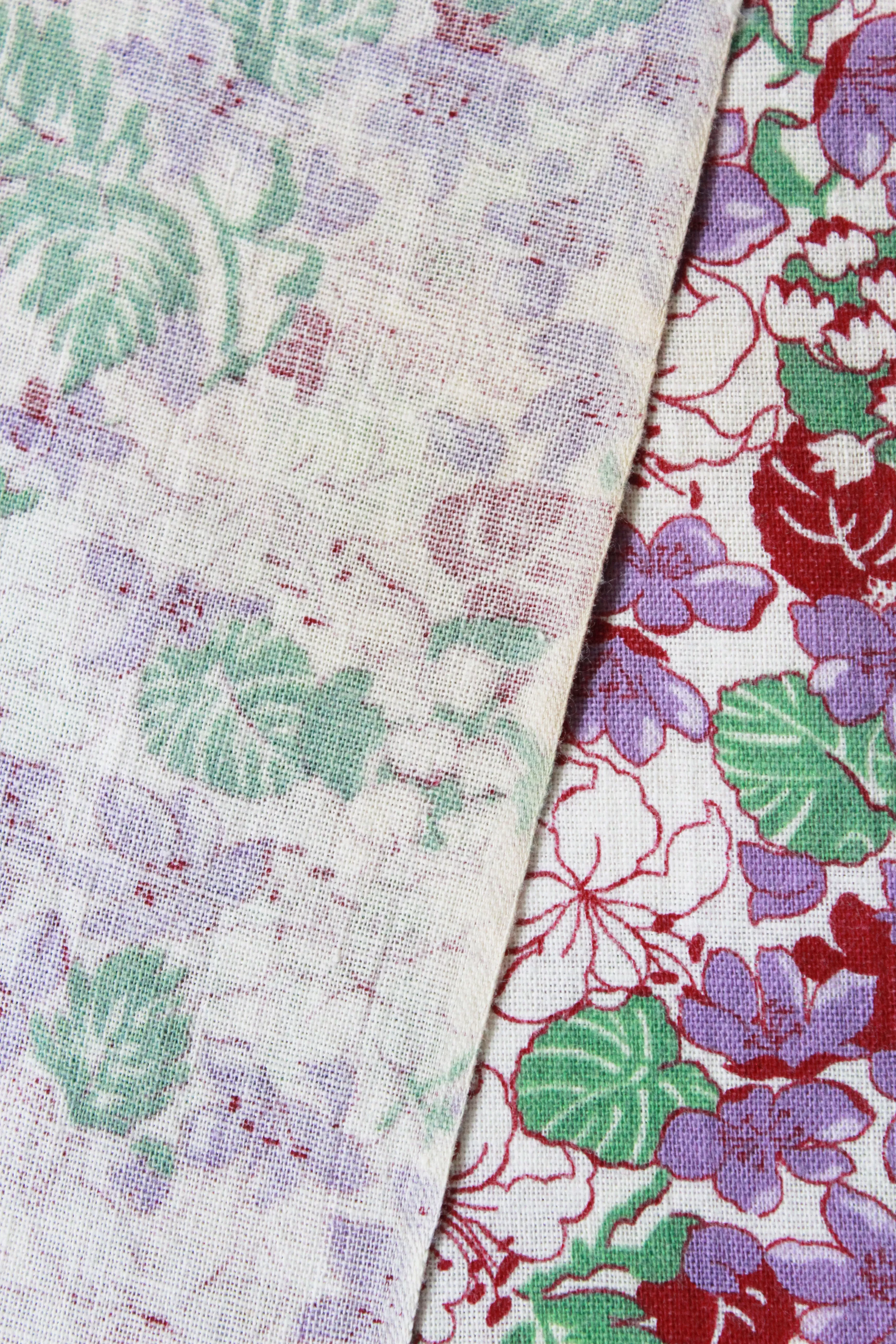 1940s Flower Feedsack with Purple/Green/White Flowers, 1940s Vintage Summer fabric