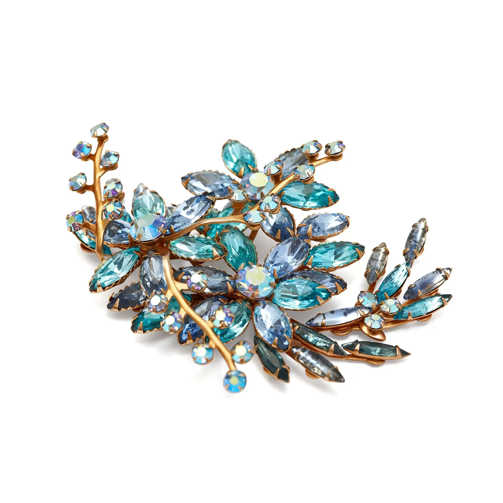 1950s Blue and Turquoise Large Floral Spray Brooch