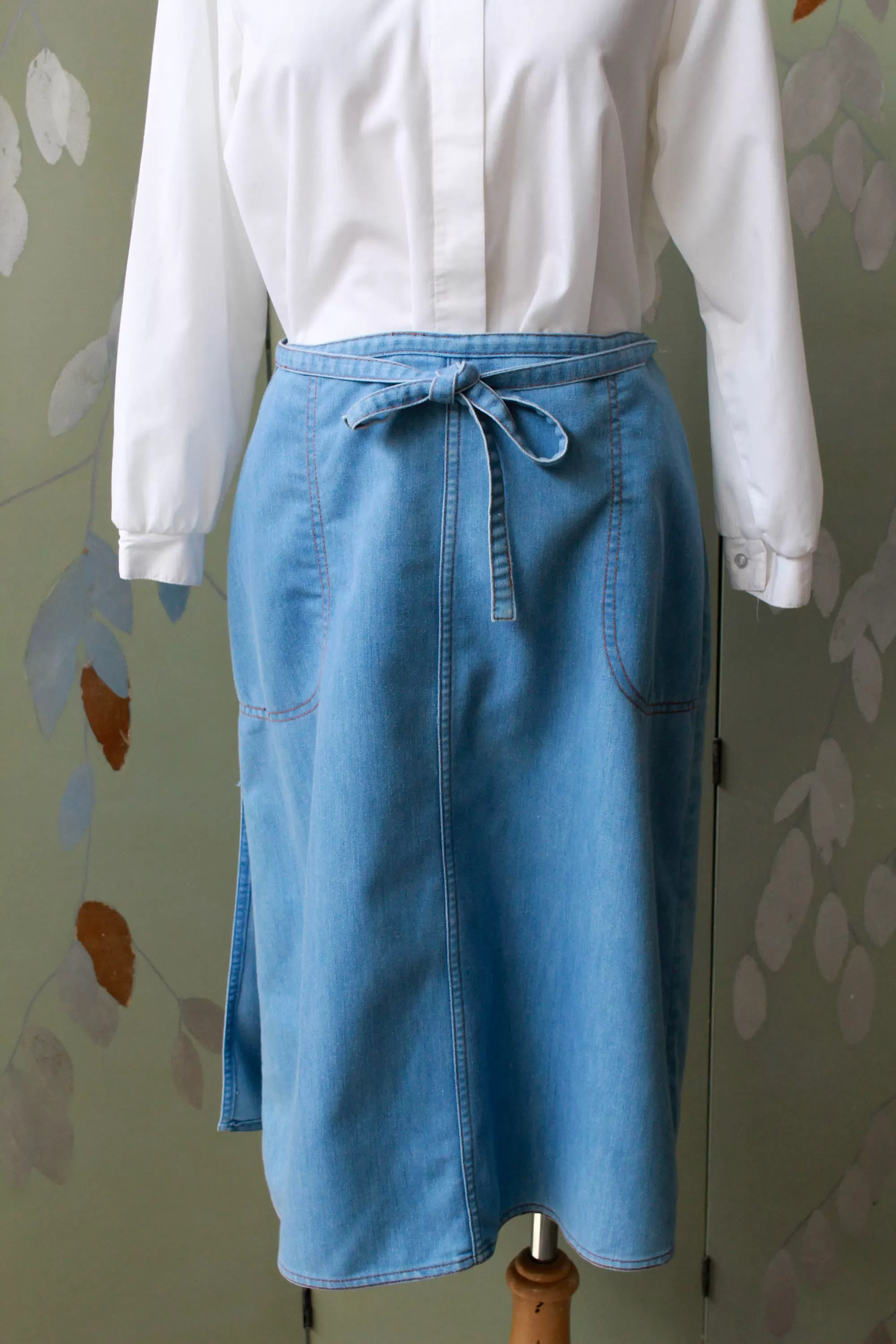 1990s Light Blue Jean Wrap Skirt, Medium