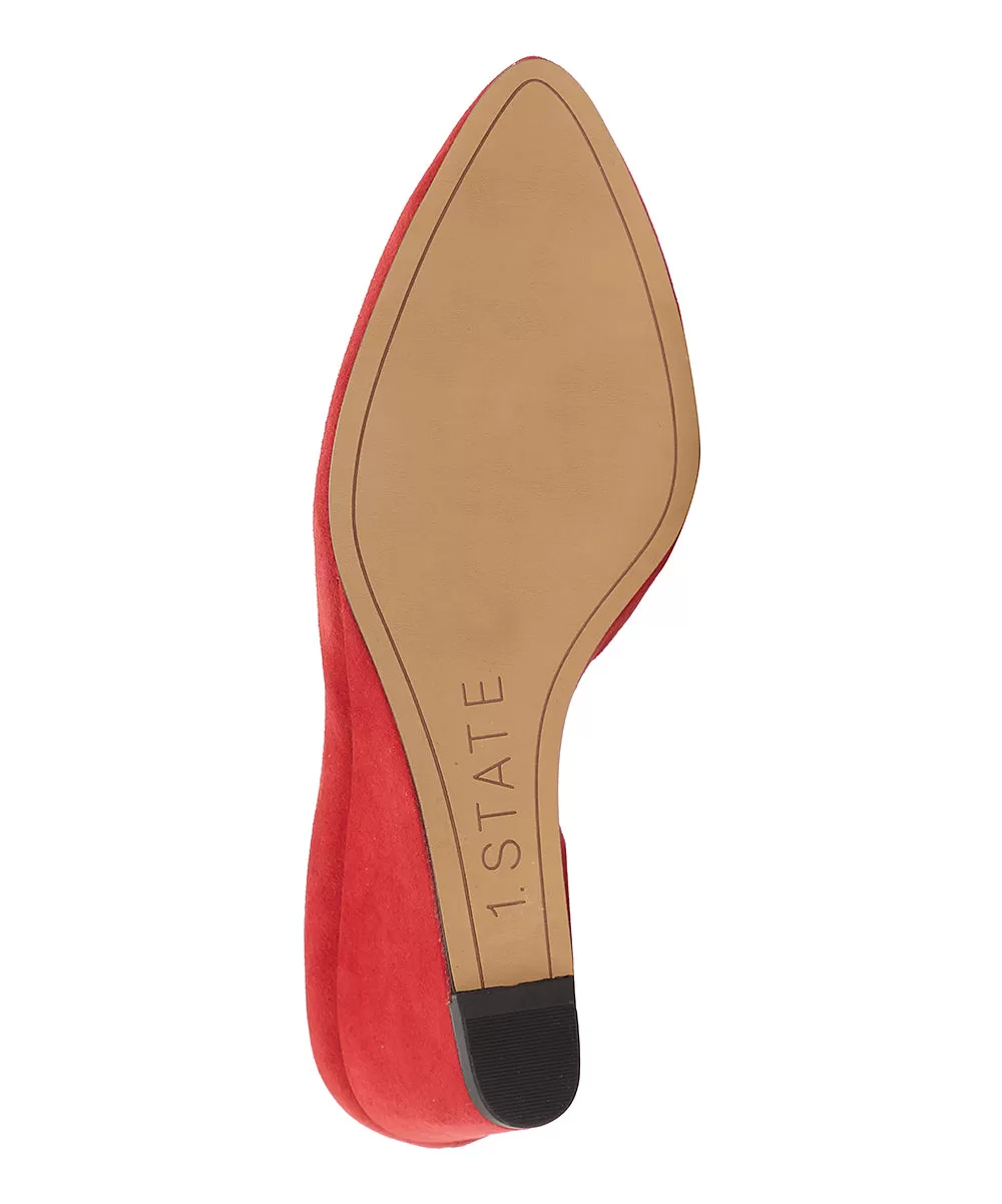 1.State Melman Fire Red Wedge Low Heel D'orsay Pointed Toe Low Cut Dress Pumps