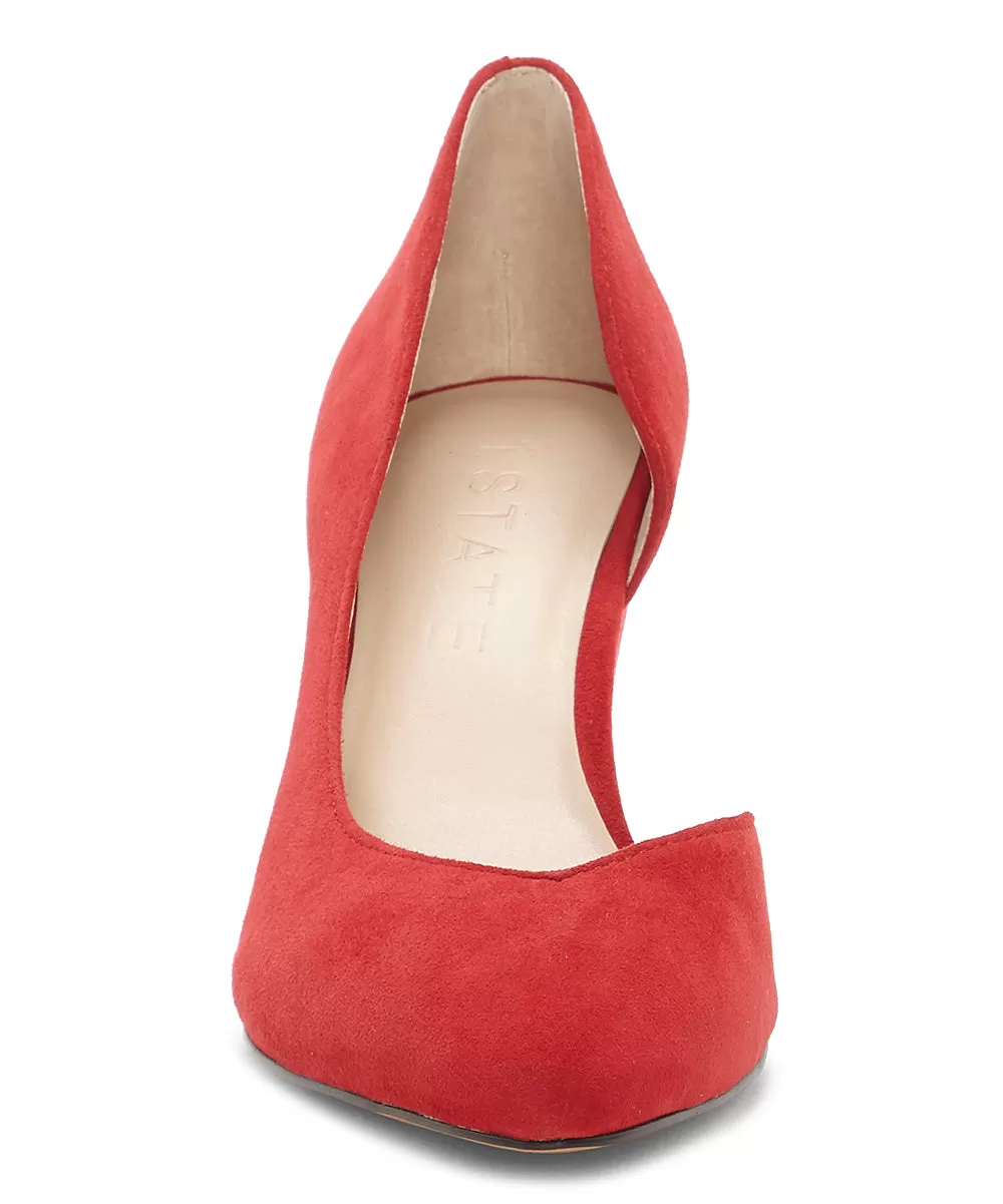 1.State Melman Fire Red Wedge Low Heel D'orsay Pointed Toe Low Cut Dress Pumps