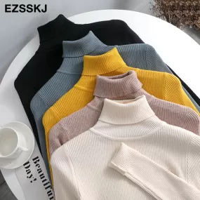 2021 Knitted Women Turtleneck Sweater Pullovers Spring Autumn Basic Women High Neck Sweaters Pullove