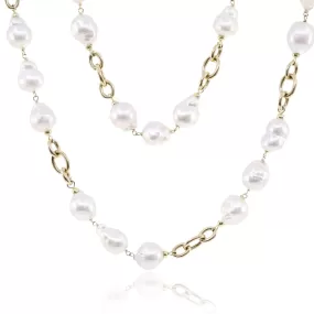 36-INCH BAROQUE SOUTH SEA PEARL AND 18K YELLOW GOLD CABLE LINK NECKLACE