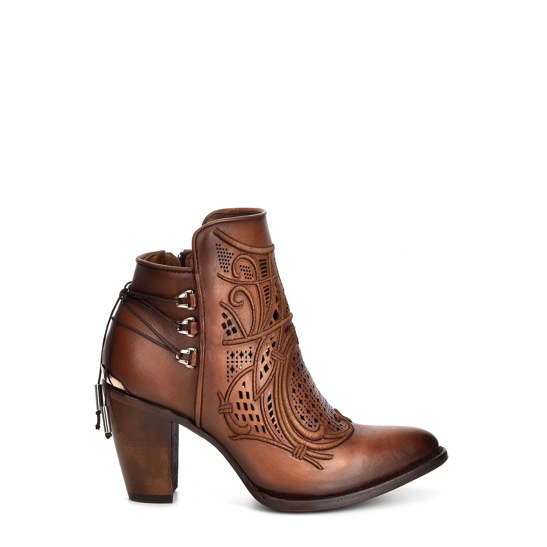 3F48RS - Cuadra brown western cowgirl cowhide leather ankle boots women