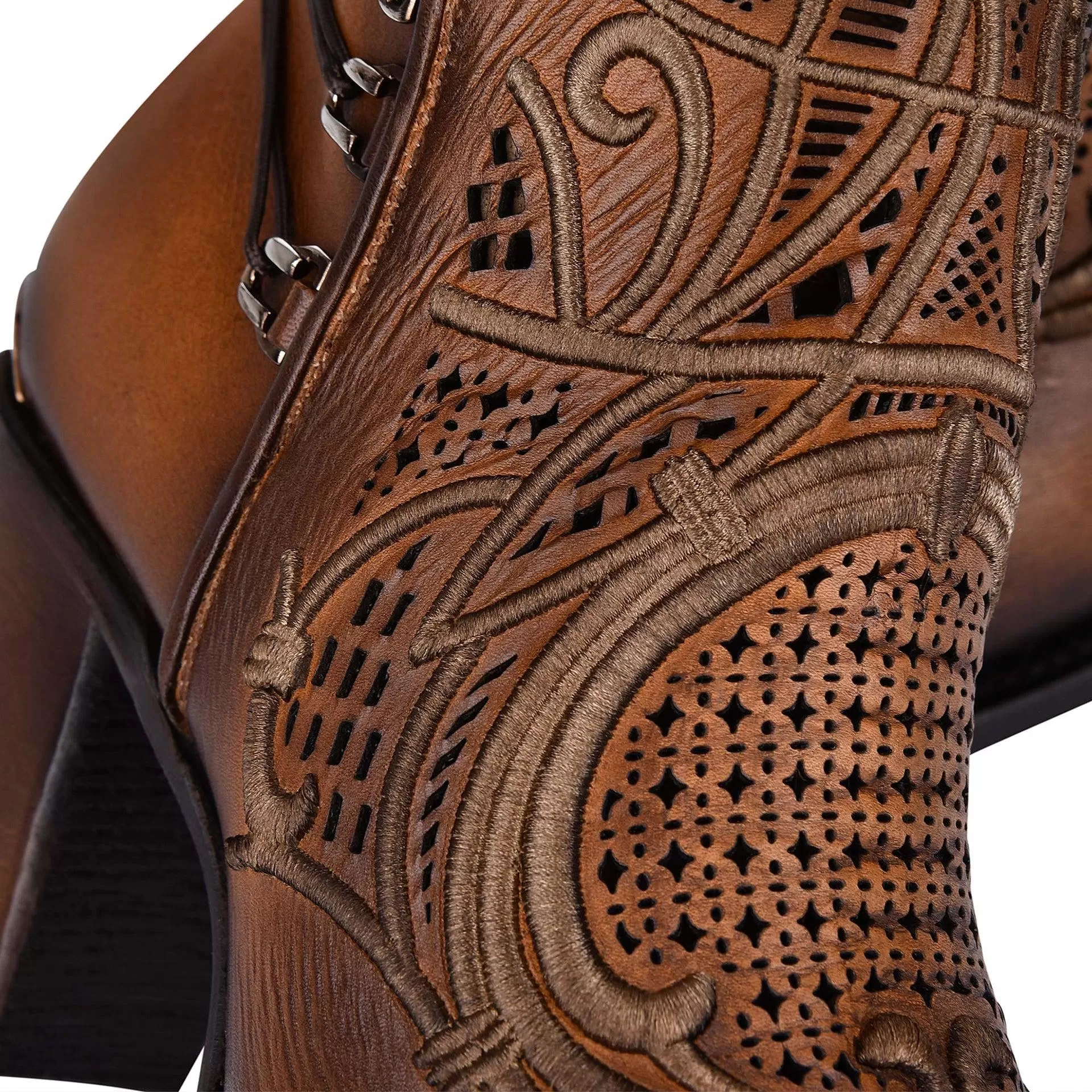 3F48RS - Cuadra brown western cowgirl cowhide leather ankle boots women