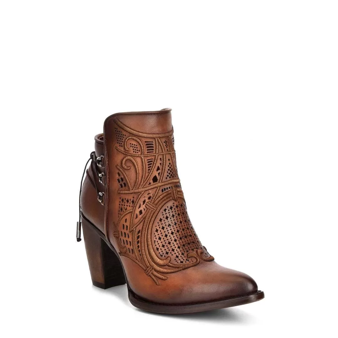 3F48RS - Cuadra brown western cowgirl cowhide leather ankle boots women