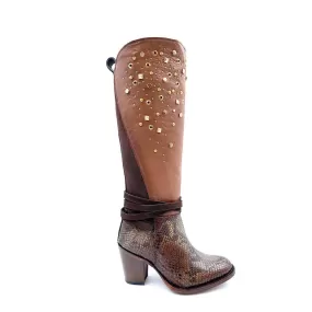 3W03PH - Cuadra brown western cowgirl python skin knee high boots for women