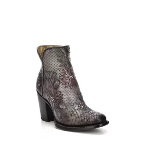 3W06RS - Cuadra gray western cowgirl floral leather ankle boots for women