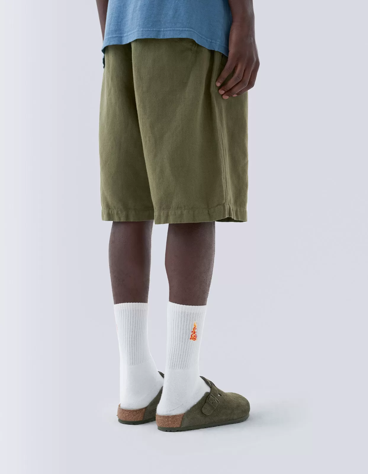 5007 Hemp Asym Loose Track Shorts Olive OG-107F