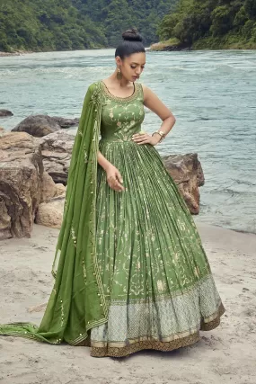 510007-RO Green Georgette Anarkali Suit with Dupatta