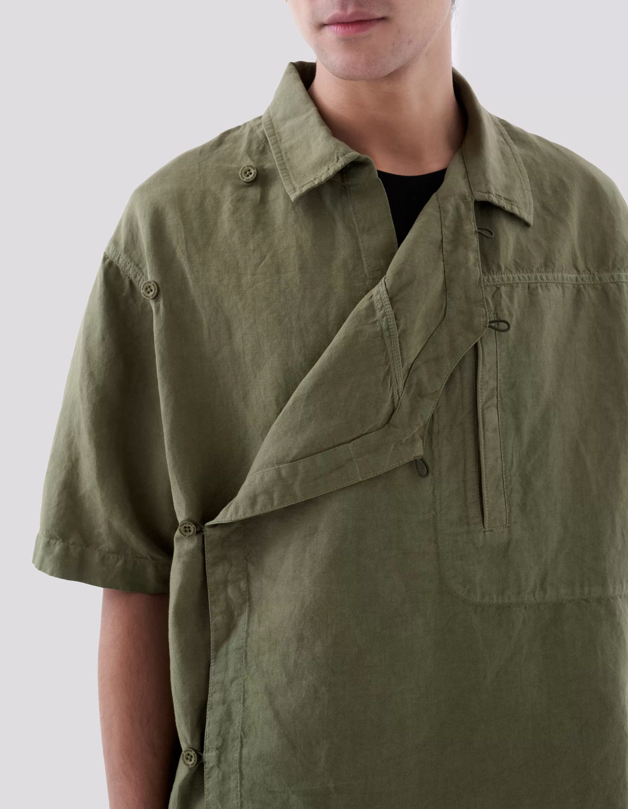 5120 Hemp Asym Monk Shirt Olive