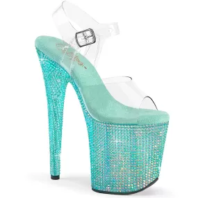 8 Inch Heel BEJEWELED-808RRS Clear Aqua Rhinestone