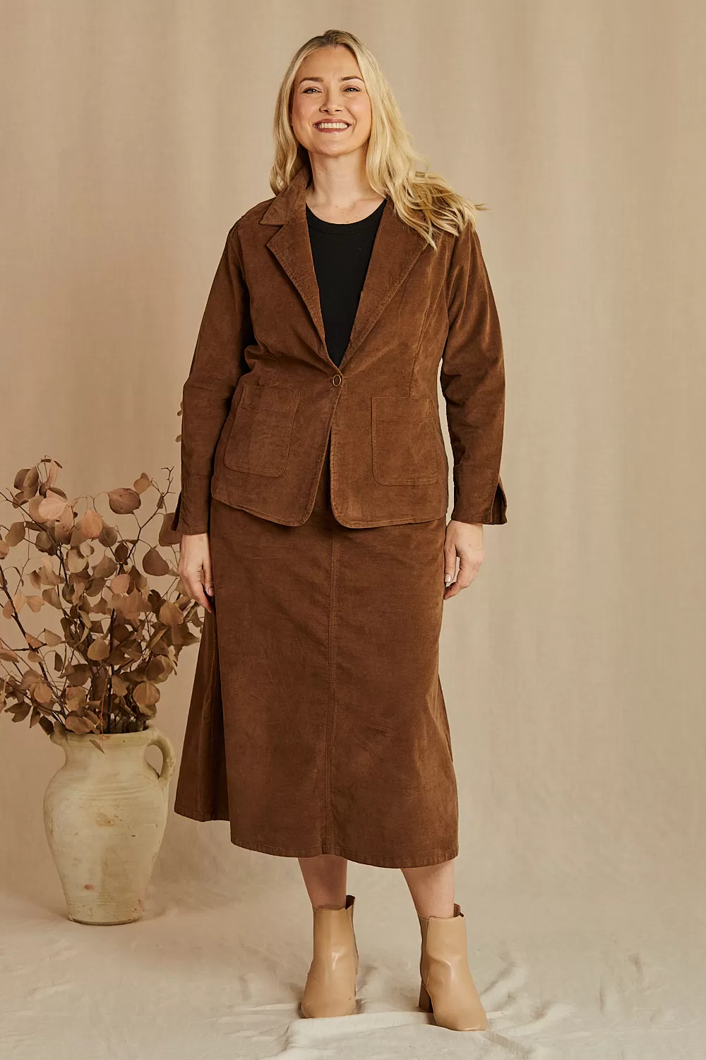 Adrift A-Line Brushed Cotton Skirt in Chocolate