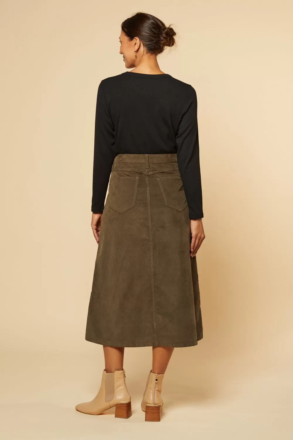 Adrift A-Line Brushed Cotton Skirt in Olive