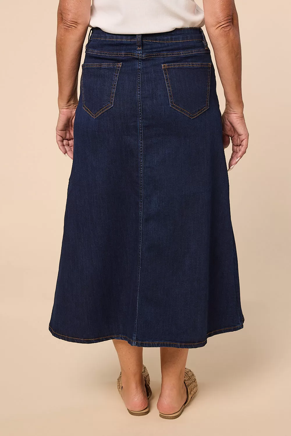 Adrift Denim A-Line Skirt in Dark Wash