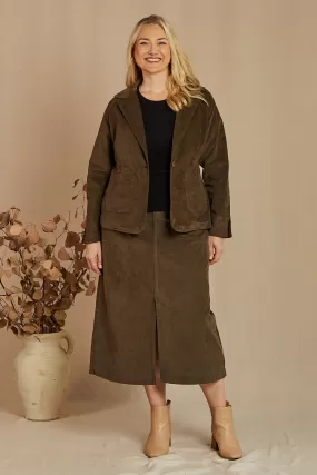 Adrift Split Brushed Cotton Skirt in Olive