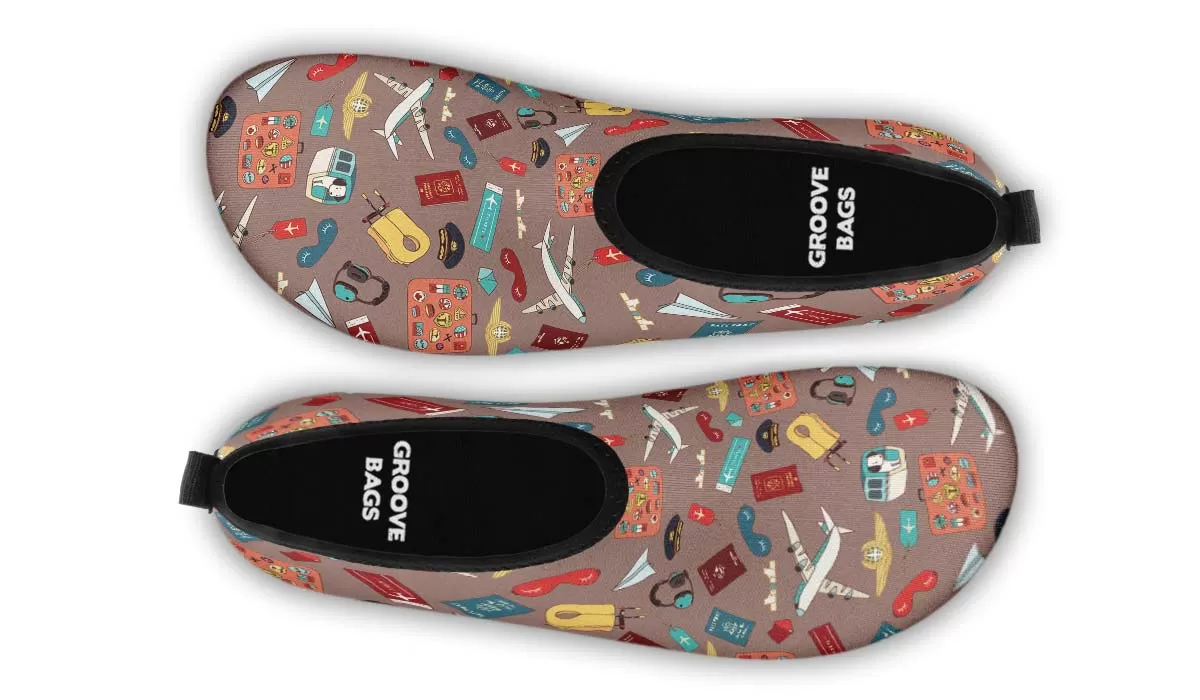 Airplane Travel Icons Aqua Barefoot Shoes