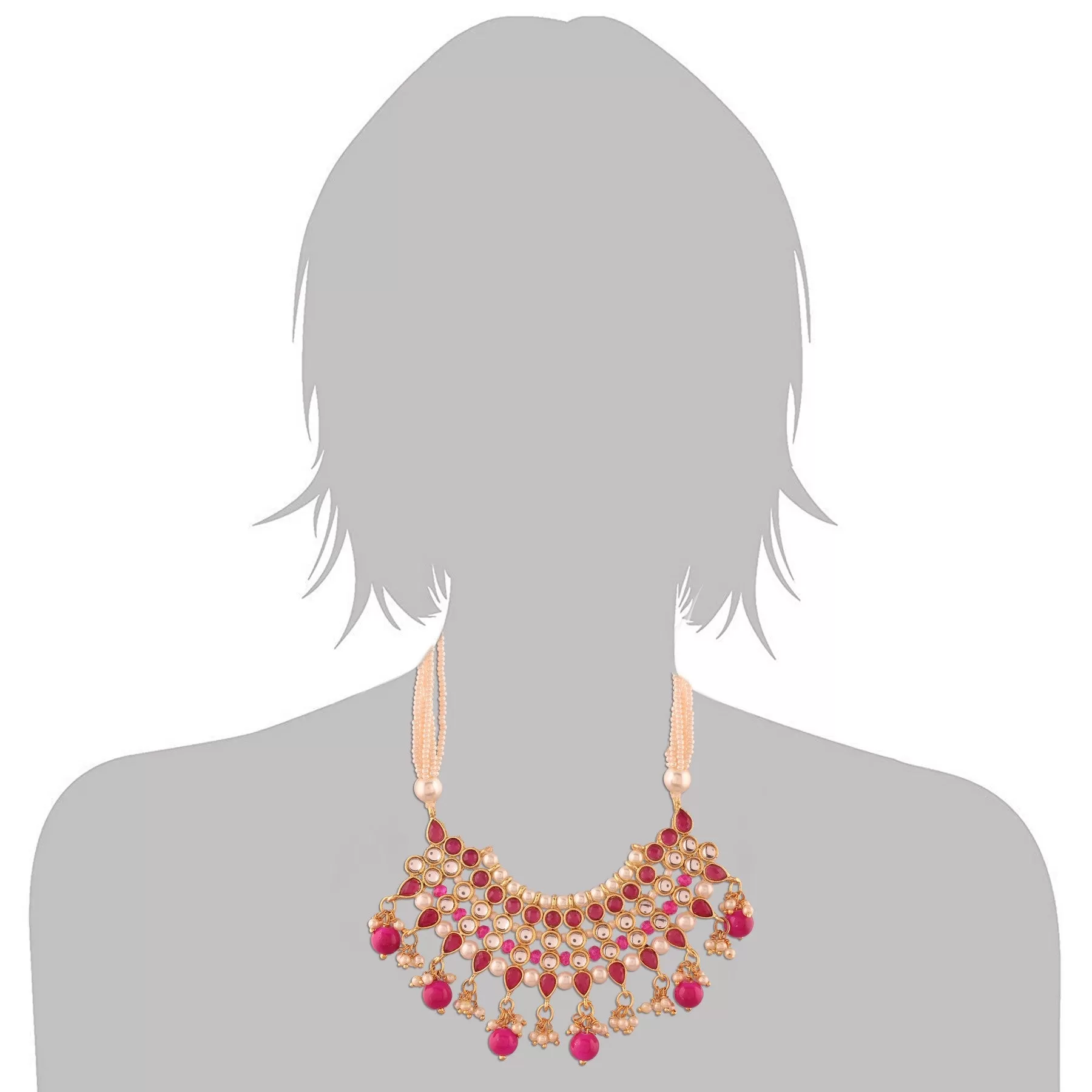 Alloy Necklace Set with Maang Tikka in Pink