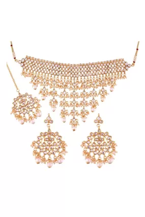 Alloy Necklace Set with Maang Tikka in White