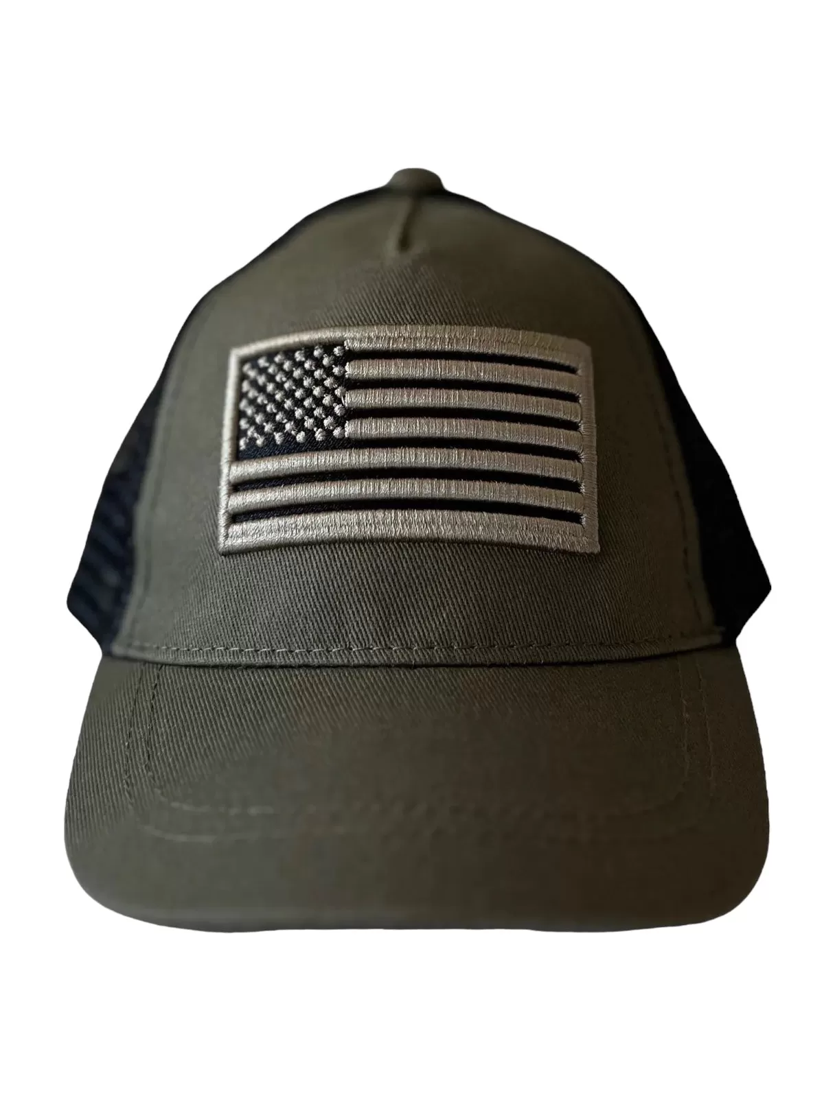 American Flag Kids Trucker Hat, Olive