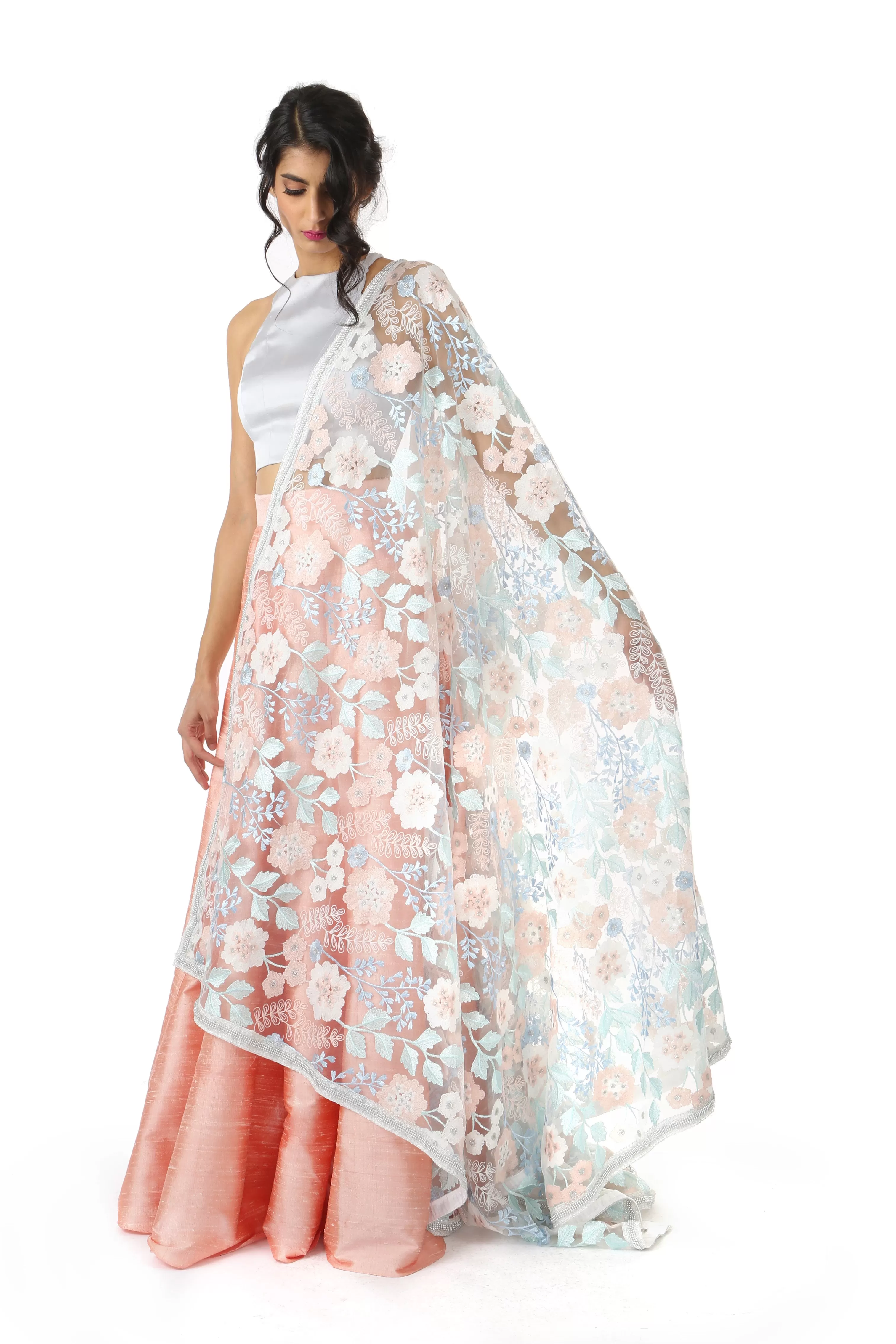 ANEETA Frosted Floral Lace Dupatta