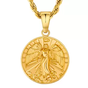 Angle Wing Gold Coin Pendant Necklace with Rope Chain for Men