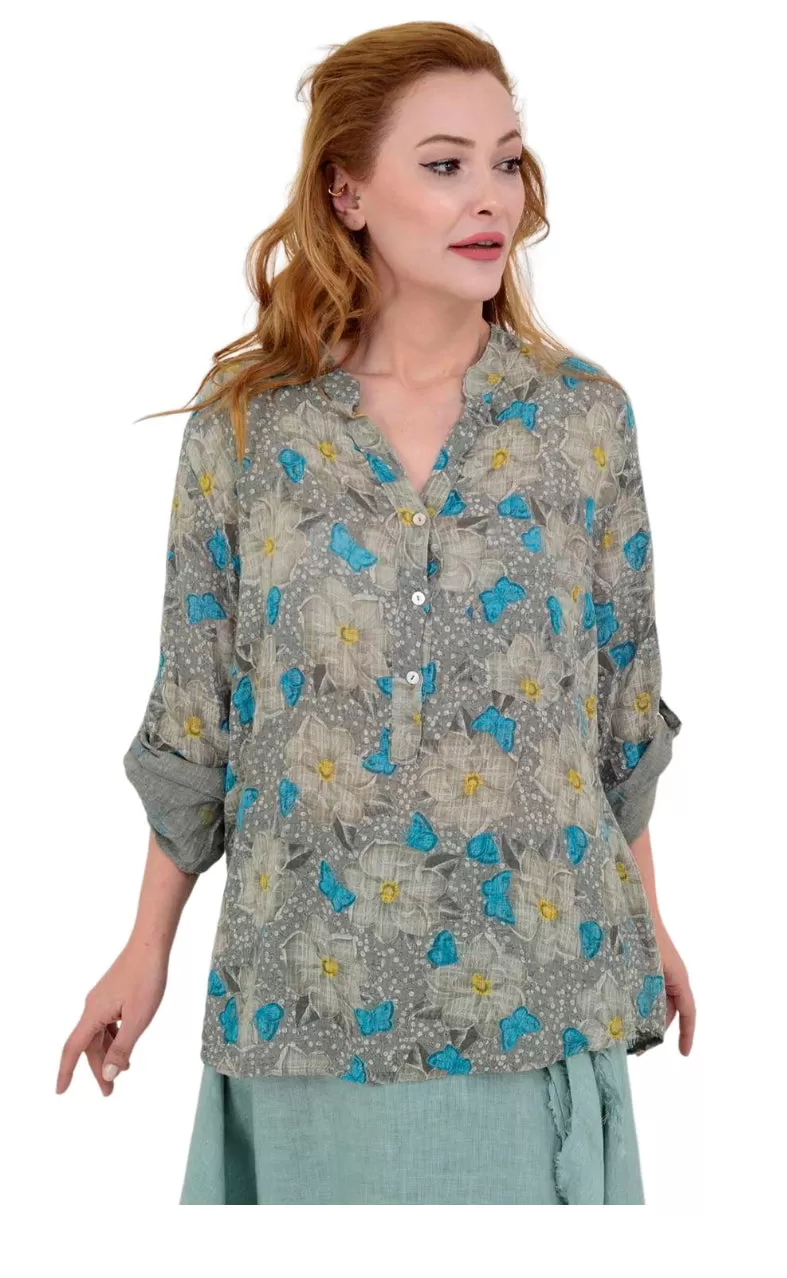 Anne   Kate Italian Butterfly Print Cotton Blouse