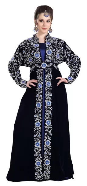 Arabian Caftan Dress With Floral Embroidery