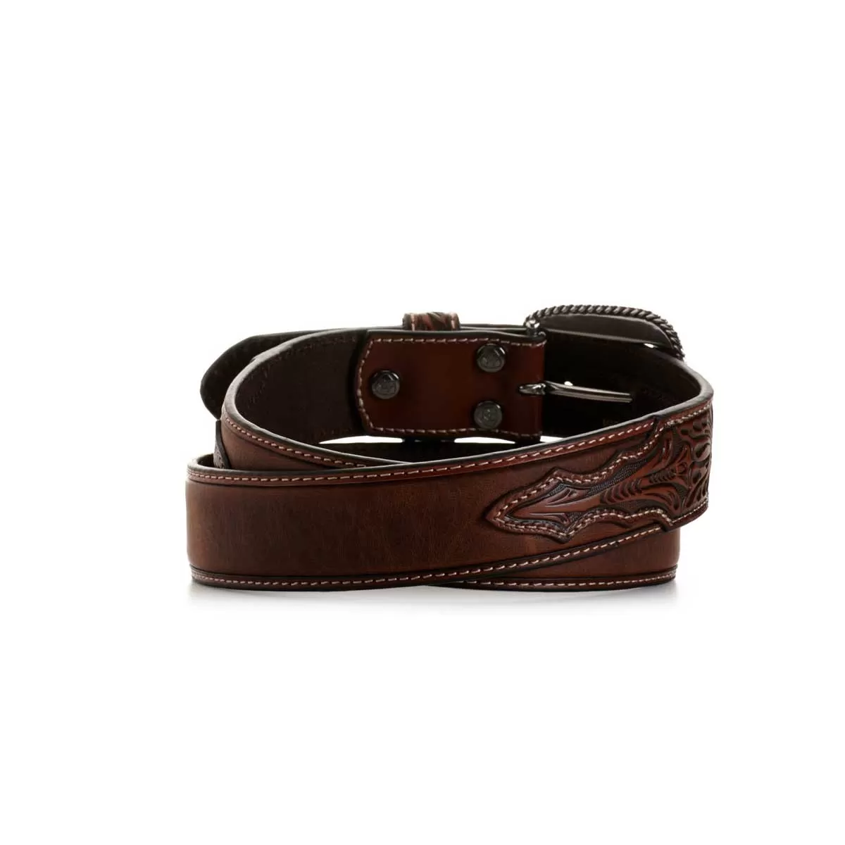 Ariat Men's Floral Tabs Leather Belt - Marble Brown