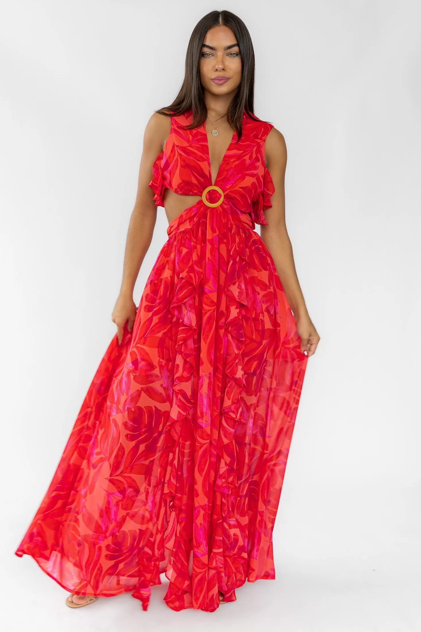 Athena Red Cutout Maxi Dress