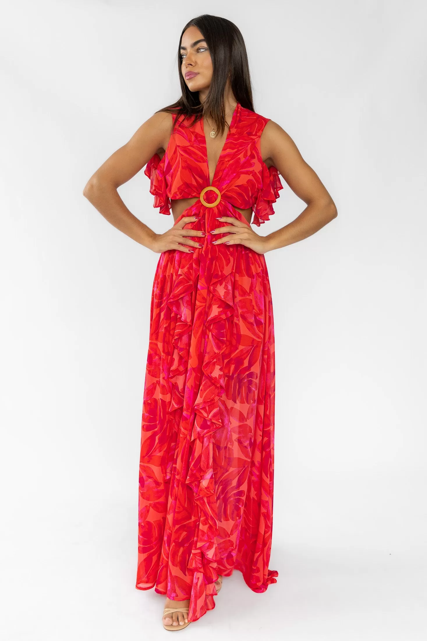 Athena Red Cutout Maxi Dress