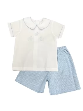 Auraluz Blue Check Sitting Bunny Short Set