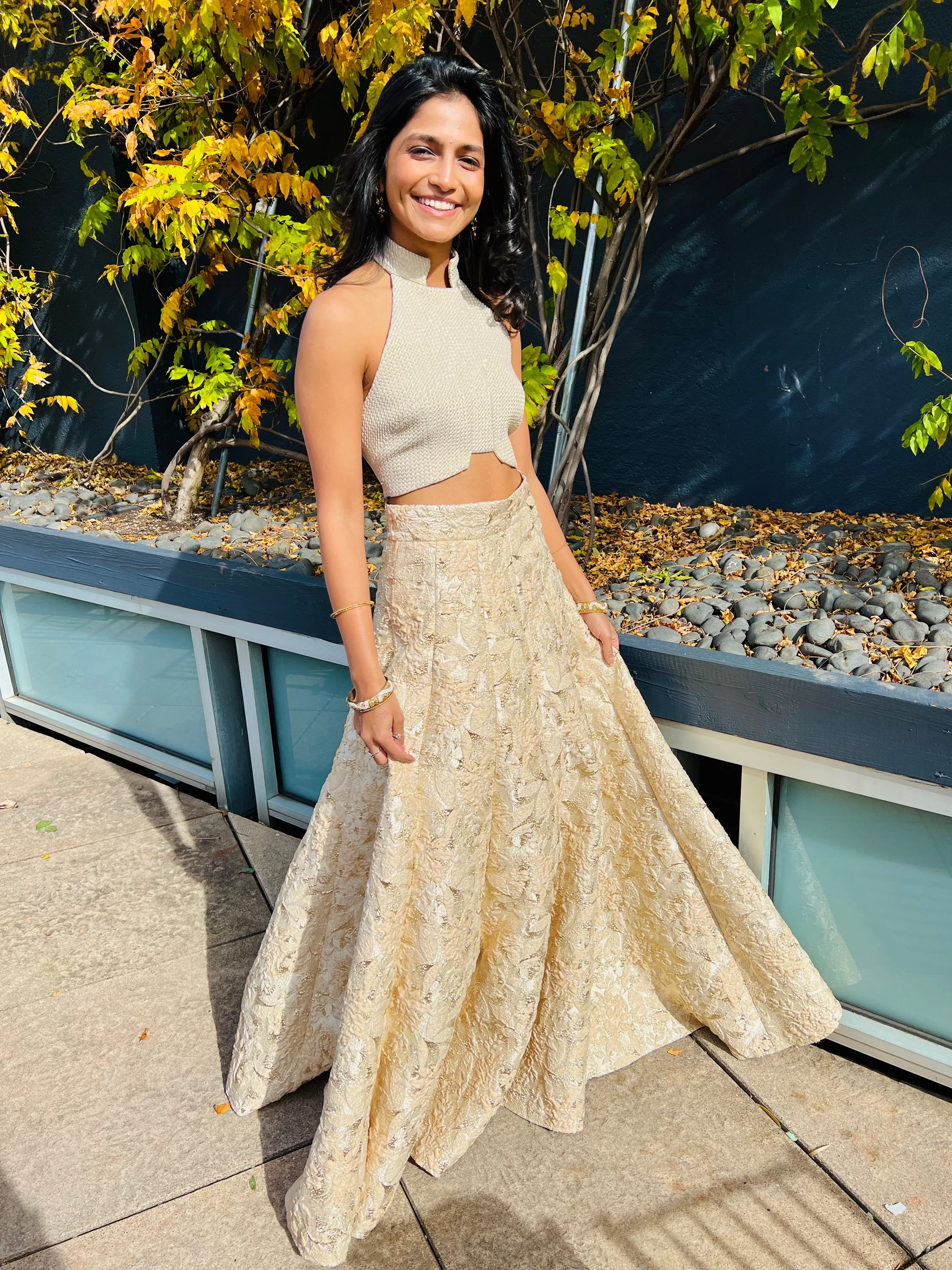 AVNI Ivory and Gold Lehenga Skirt