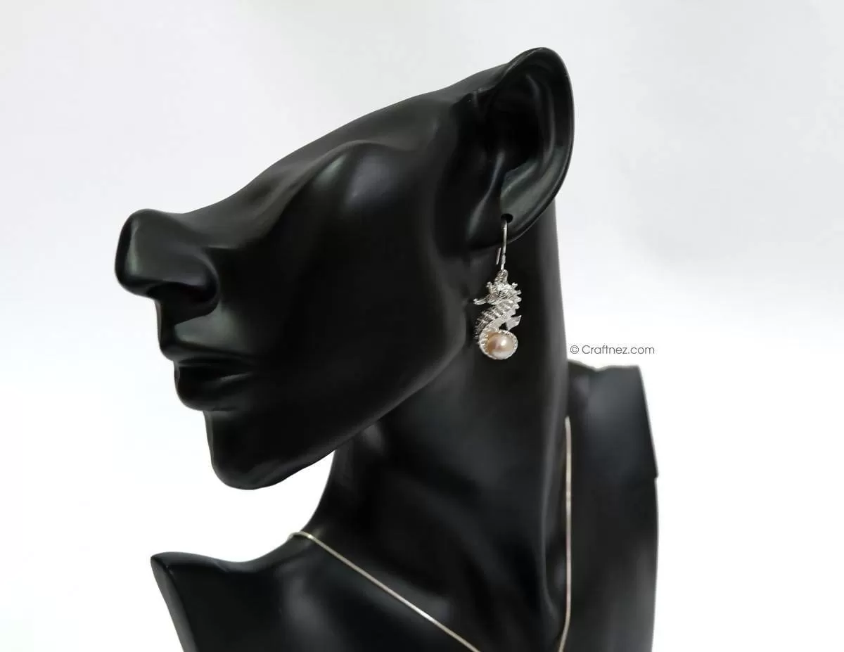 Bali Sterling Silver Seahorse Earrings with Freshwater Pearl for Women | Bali Indonesia Jewelry