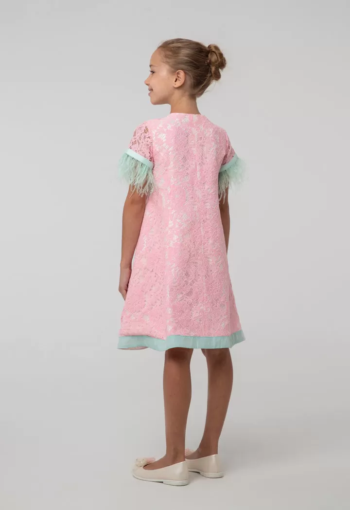 Barbie Zip Up Floral Lace Fabric Flare Dress