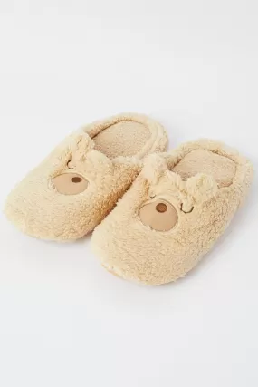 Beige Bear Fluffy Slippers