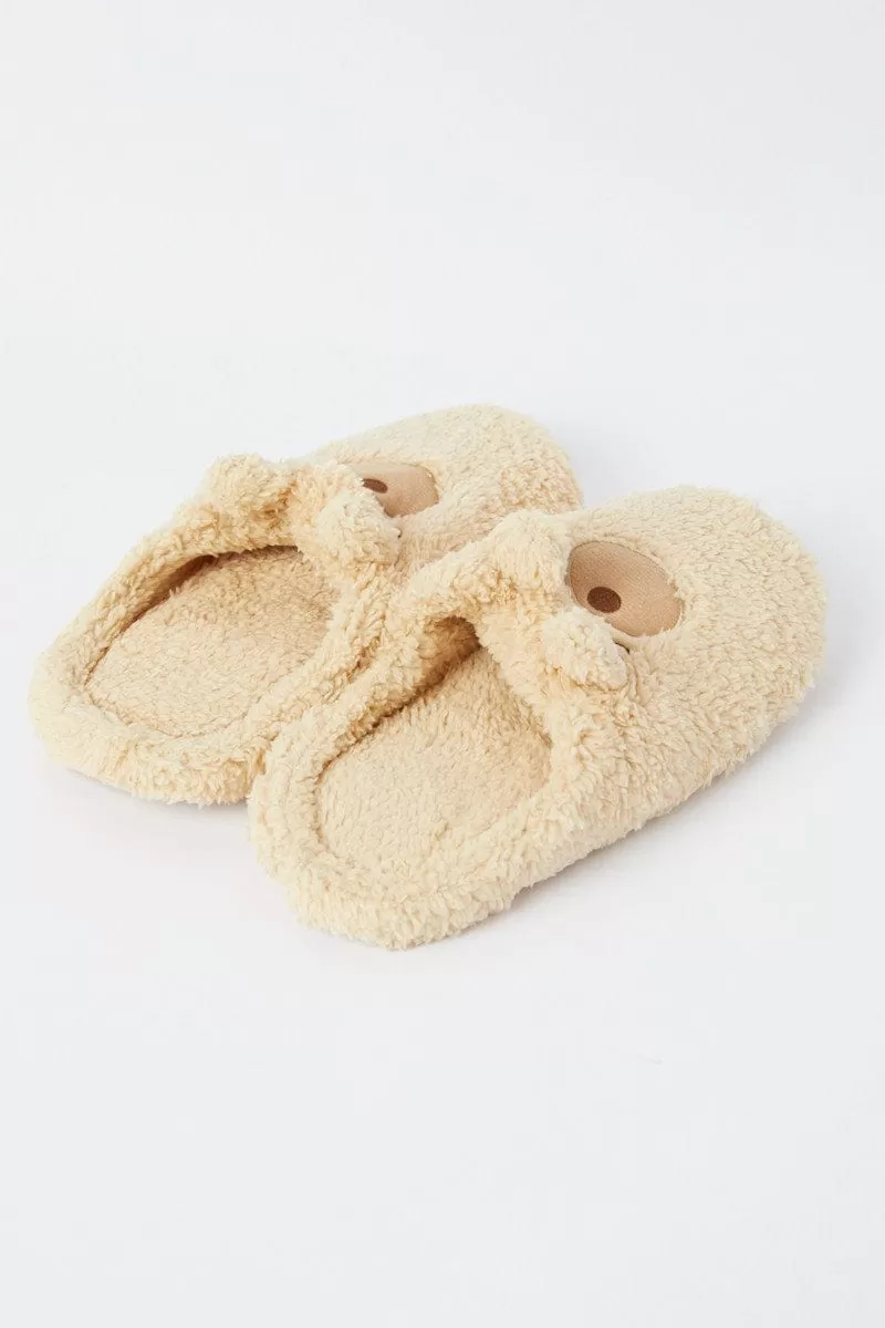 Beige Bear Fluffy Slippers