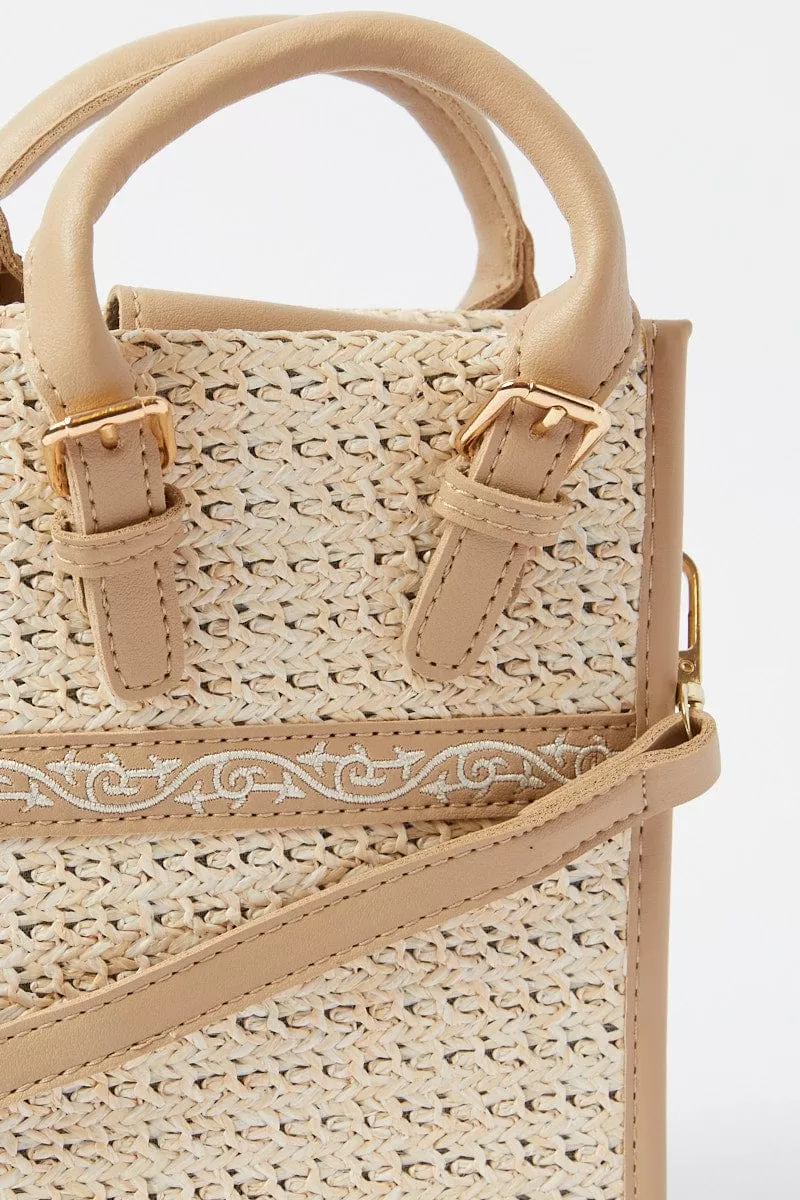 Beige Crochet Crossbody Bag with Handle