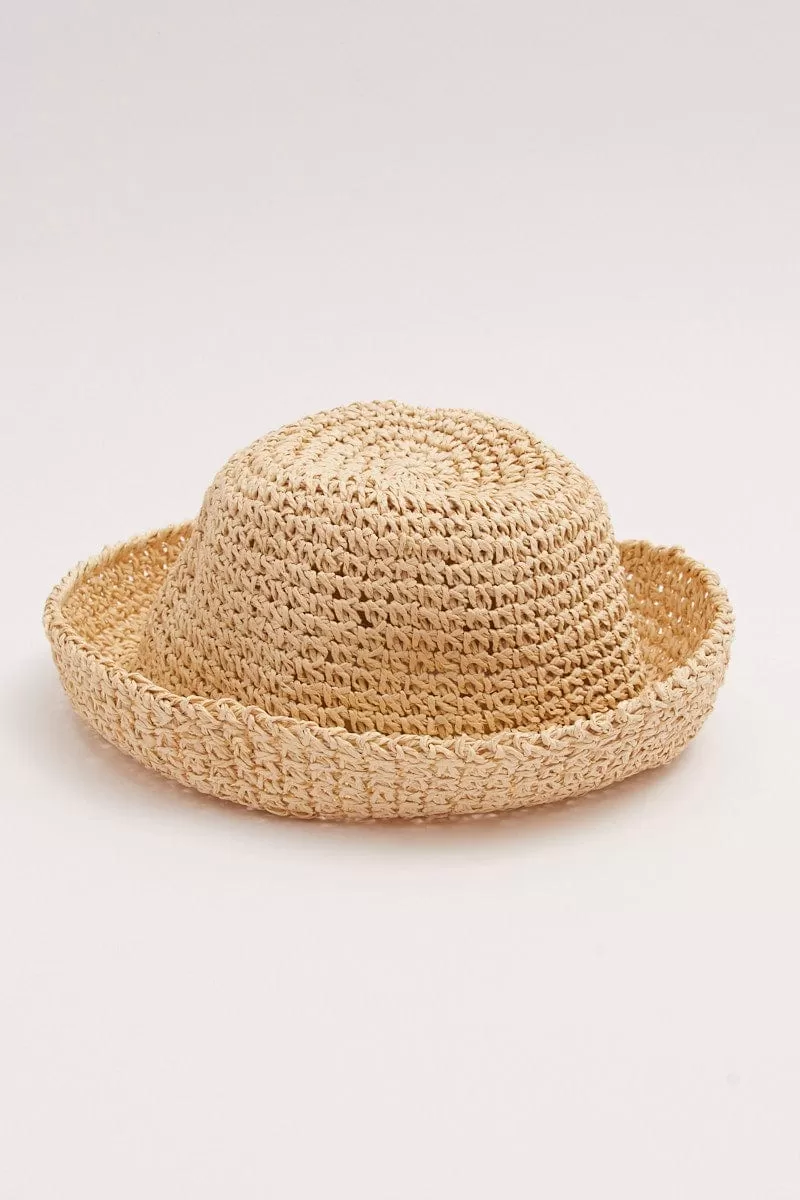 Beige Hand Made Straw Bucket Hat