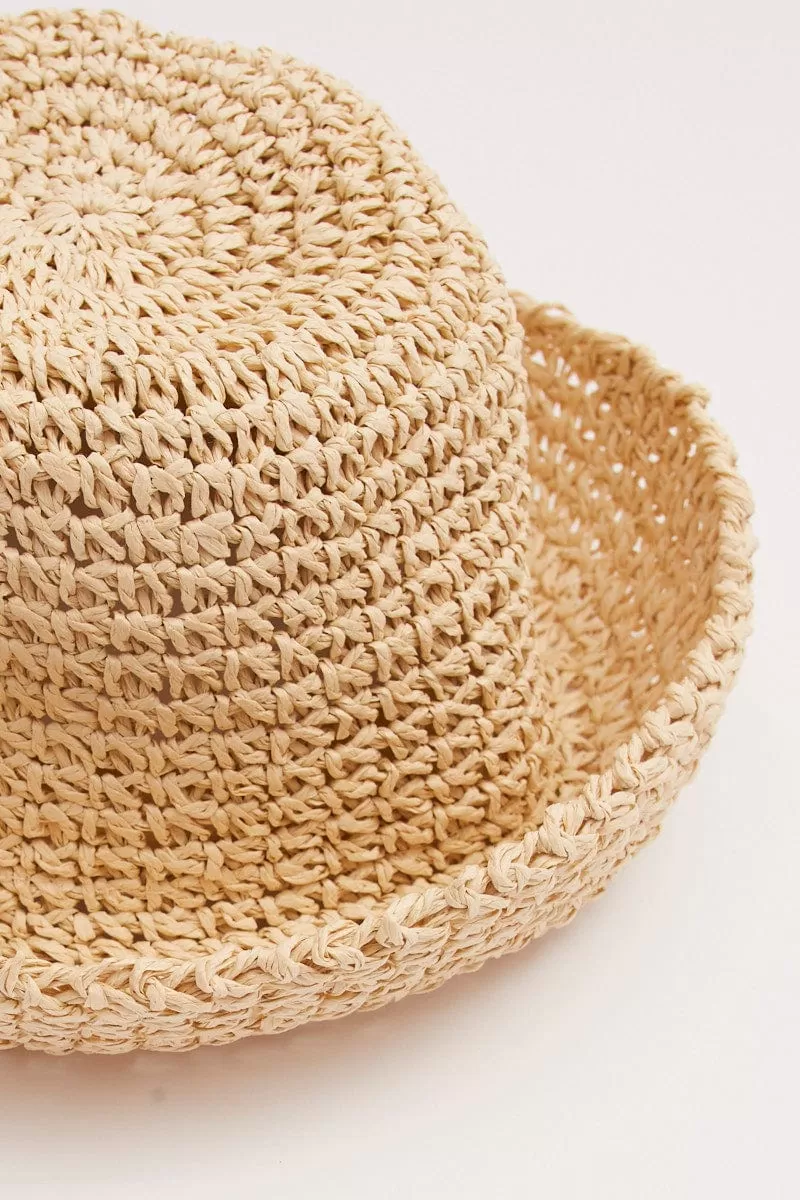 Beige Hand Made Straw Bucket Hat